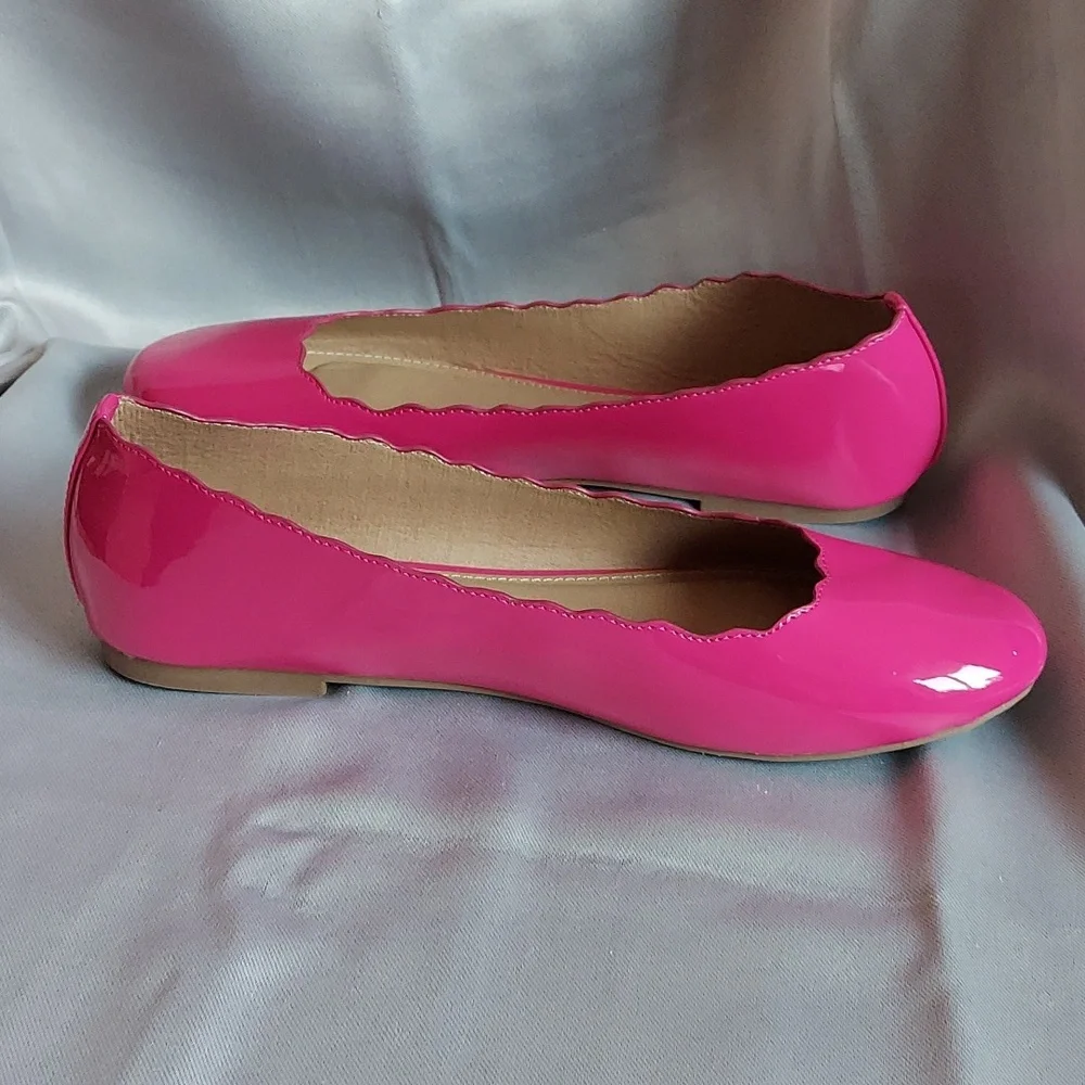 Espirit Shoes, Patent Flats, Hot Pink, Scallop Detail, Soft Cushion Insole‎